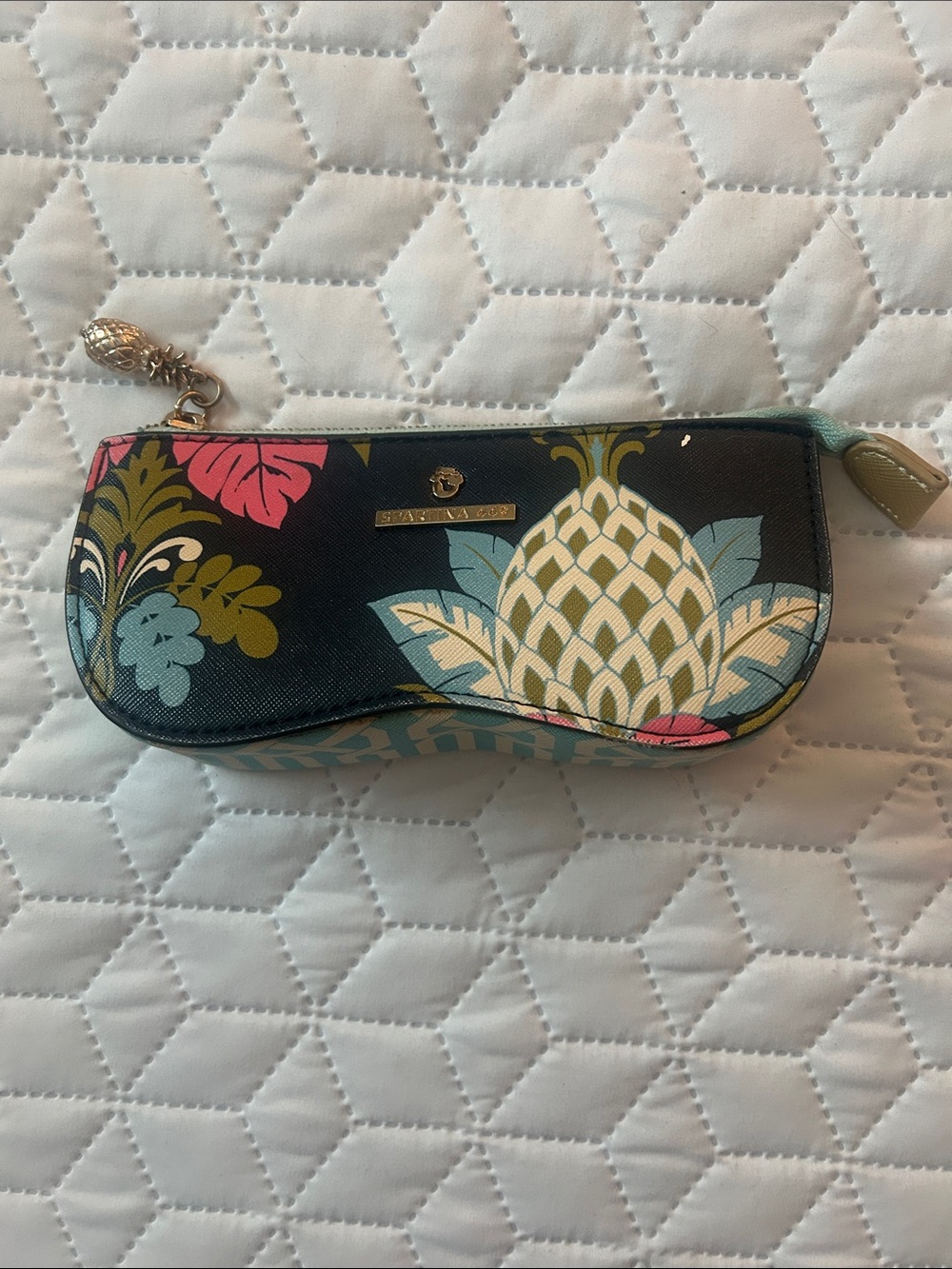 Spartina 449 Floral Pineapple Print Sunglass Case - Navy Multi
